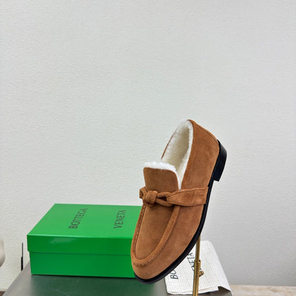 BOTTEGA VENETA 26S LOAFERS IN BROWN SUEDE AND WHITE WOOL