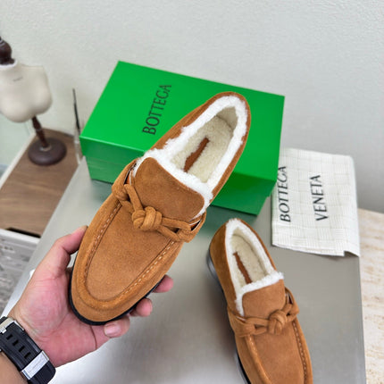 BOTTEGA VENETA 26S LOAFERS IN BROWN SUEDE AND WHITE WOOL