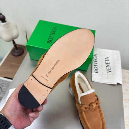 BOTTEGA VENETA 26S LOAFERS IN BROWN SUEDE AND WHITE WOOL