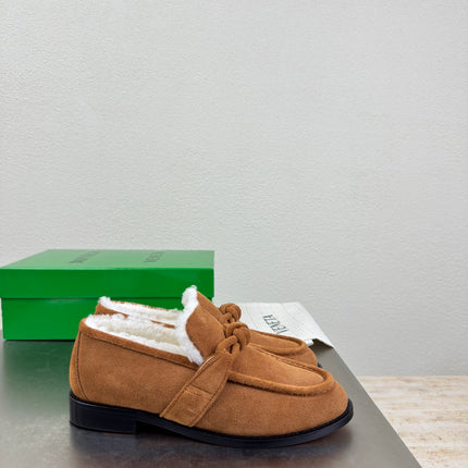 BOTTEGA VENETA 26S LOAFERS IN BROWN SUEDE AND WHITE WOOL