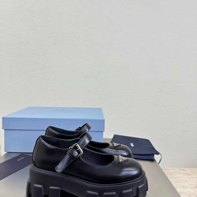 PRADA 25S PLATFORM MARY JANE SHOES IN BLACK CALFSKIN STYLE 3