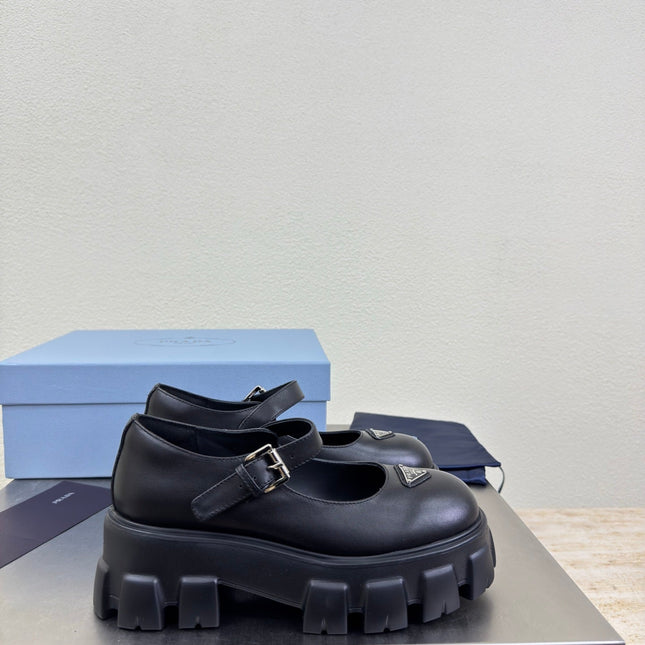 PRADA 25S PLATFORM MARY JANE SHOES IN BLACK CALFSKIN STYLE 1