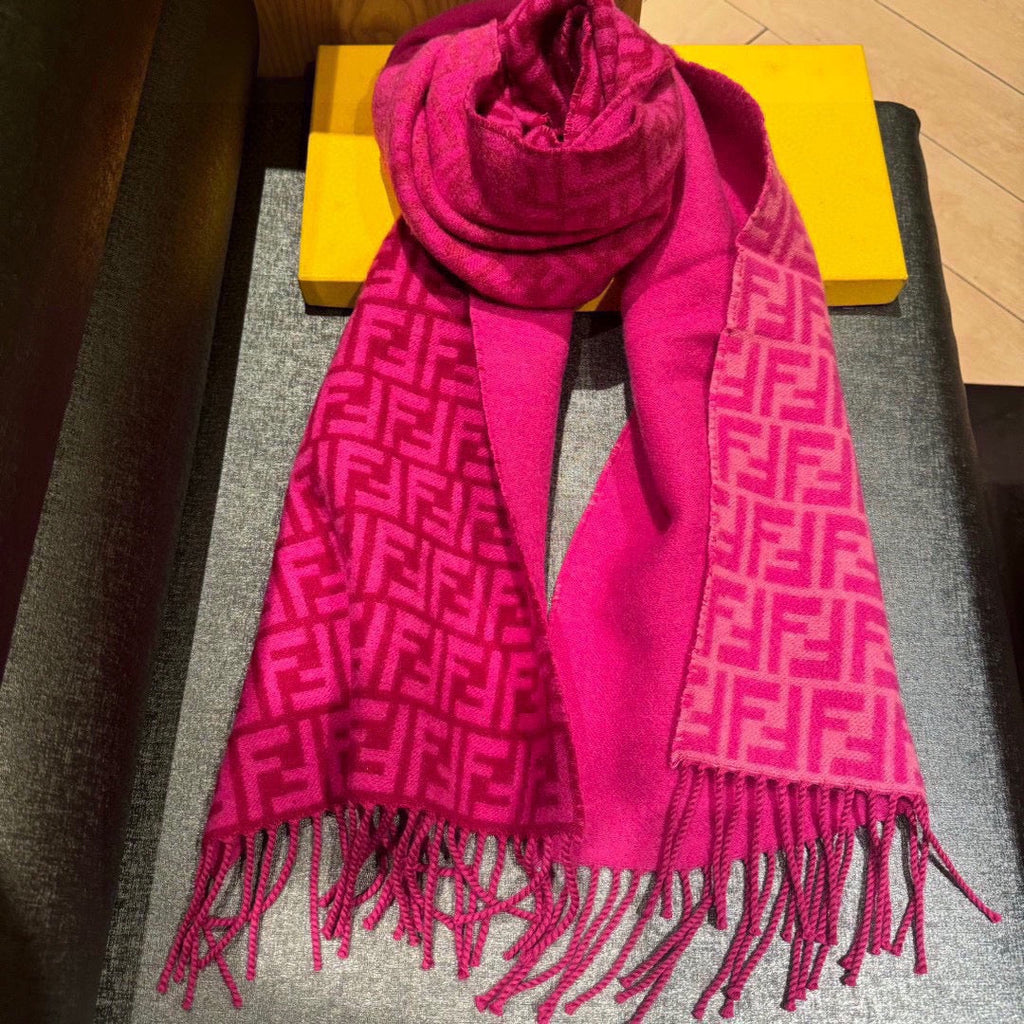FF SCARF 180 CM IN BRIGHT PINK MONOGRAM WOOL AND CASHMERE 411830