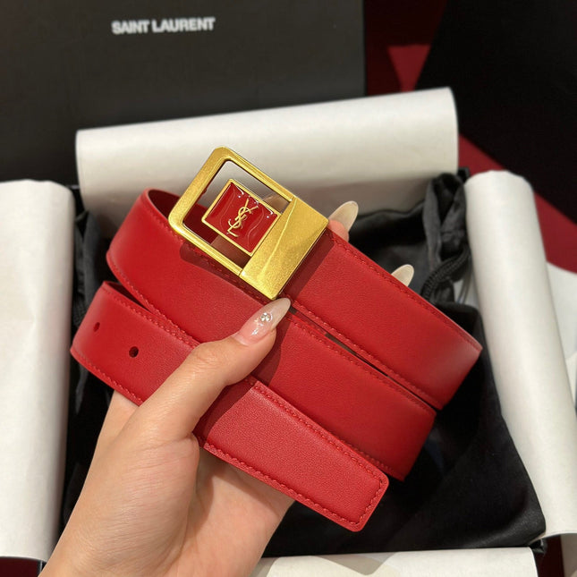 YSL 25S BELT 30 MM IN RED CALFSKIN 538009