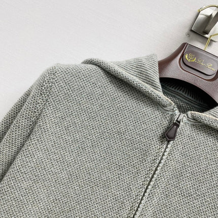 LORO PIANA 26S HOODED ZIP-UP KNIT CARDIGAN 858