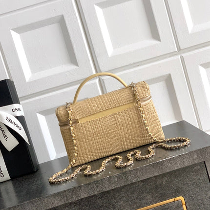CHANEL 26S COCO CRUSH BAG 17 IN BEIGE RAFFIA AND CALFSKIN GOLD HARDWARE