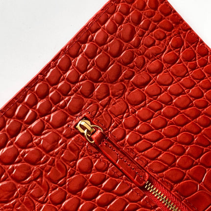CHANEL 26S SOUPLISSIMO MAXI FLAP 39 IN RED CROCODILE-EMBOSSED CALFSKIN GOLD HARDWARE