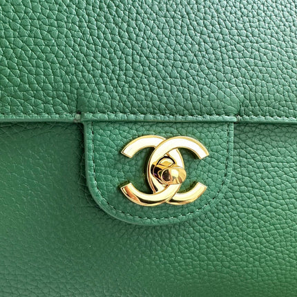 CHANEL 26S MAXI FLAP BAG 39 IN GREEN GRAINED CALFSKIN GOLD HARDWARE