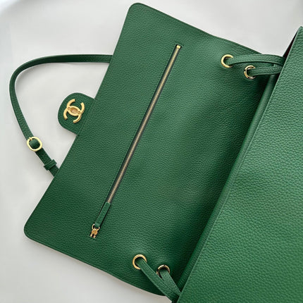 CHANEL 26S MAXI FLAP BAG 39 IN GREEN GRAINED CALFSKIN GOLD HARDWARE