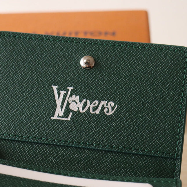LV 25S ENVELOPE BUSINESS CARD HOLDER 10 IN DEEP TEAL MONOGRAM HERITAGE COATED CALFSKIN