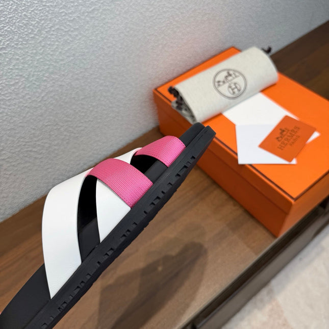 HM 26S KAZIMIR SANDAL IN WHITE CALFSKIN AND DARK PINK FABRIC