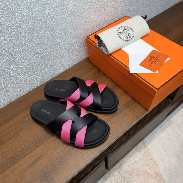 HM 26S KAZIMIR SANDAL IN BLACK CALFSKIN AND DARK PINK FABRIC
