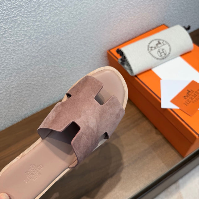 HM 26S H CUT PLATFORM SLIDES IN ROSE BROWN SUEDE CORK SOLE