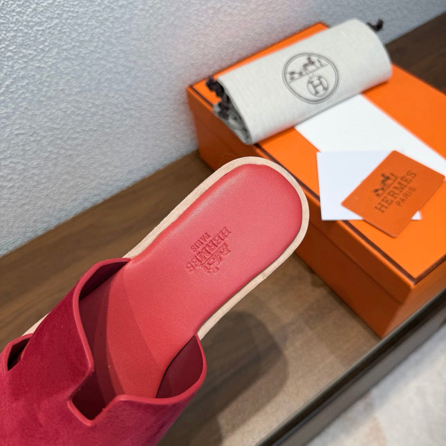 HM 26S H CUT PLATFORM SLIDES IN RED SUEDE CORK SOLE