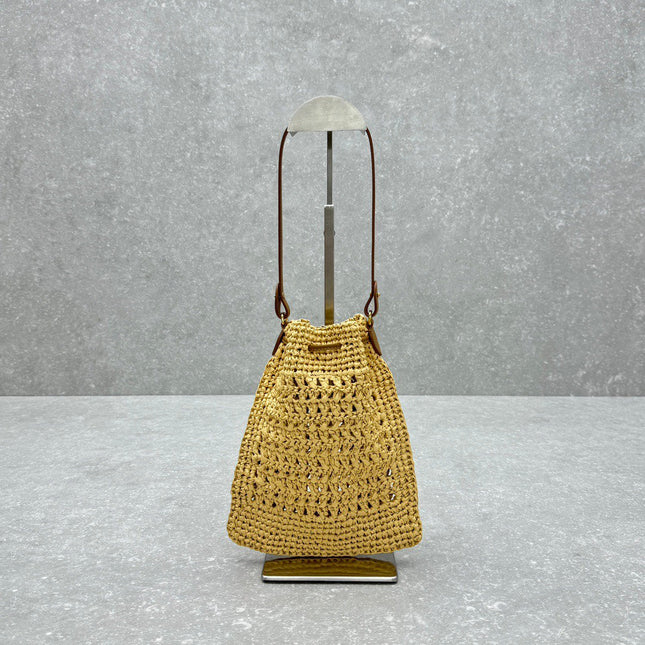 MIUMIU 26S DRAWSTRING TOTE BAG 20 IN BEIGE RAFFIA