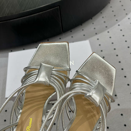 GIANVITO ROSSI 26S STRAPPY HIGH-HEEL SANDALS 110 MM IN SILVER LAMBSKIN