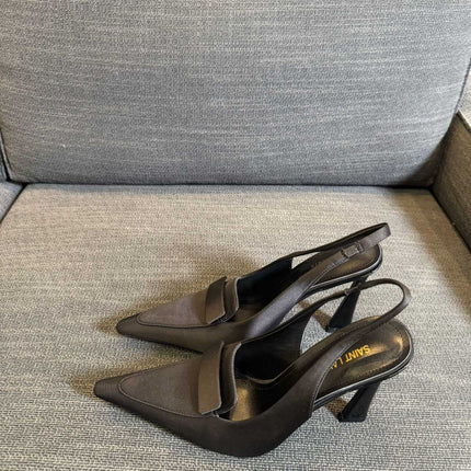 POINTED-TOE SLINGBACK PUMPS IN BLACK SILK