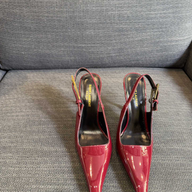 YSL 26S HEELED SLINGBACKS 100 MM IN DARK RED CALFSKIN
