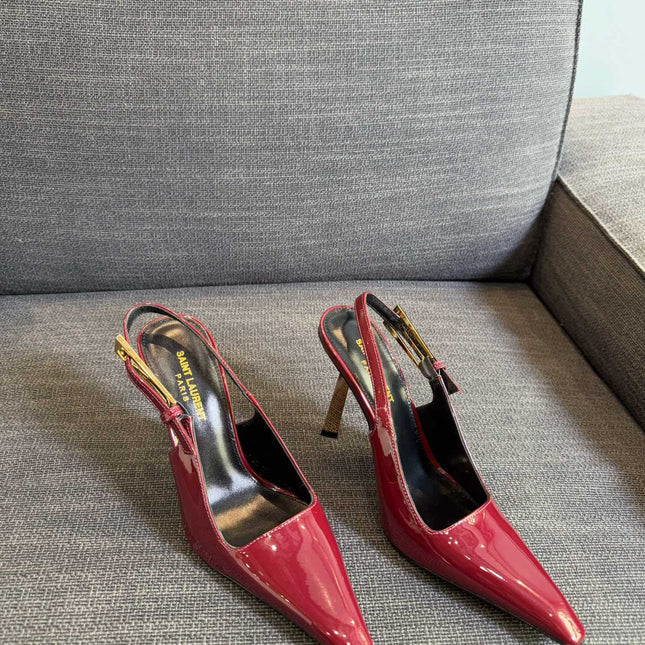 YSL 26S HEELED SLINGBACKS 100 MM IN DARK RED CALFSKIN