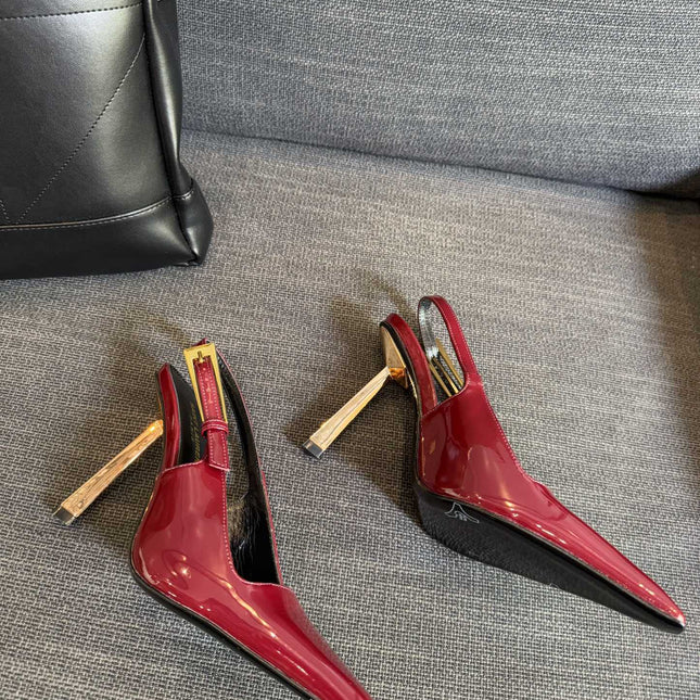 YSL 26S HEELED SLINGBACKS 100 MM IN DARK RED CALFSKIN