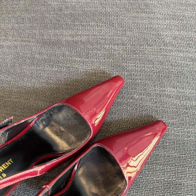 YSL 26S HEELED SLINGBACKS 100 MM IN DARK RED CALFSKIN