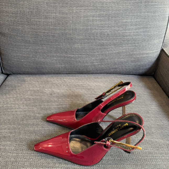 YSL 26S HEELED SLINGBACKS 100 MM IN DARK RED CALFSKIN