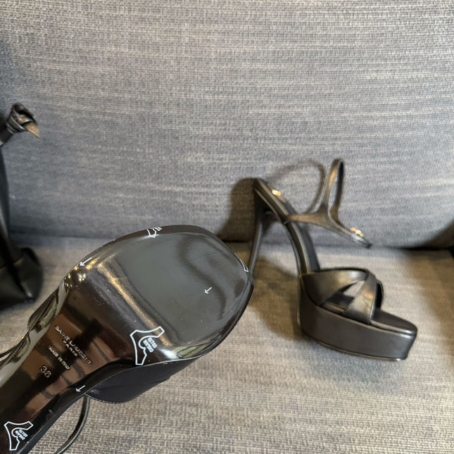 YSL 26S CROSS-STRAP SANDALS 150 MM IN BLACK CALFSKIN