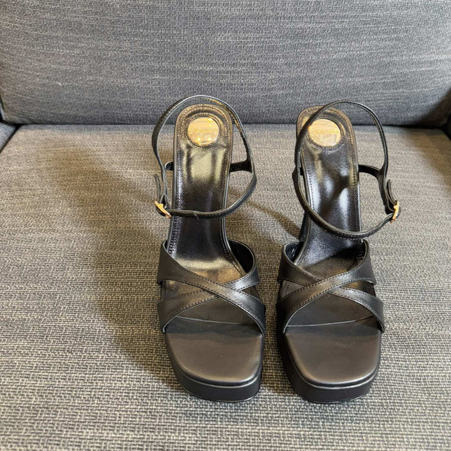 YSL 26S CROSS-STRAP SANDALS 150 MM IN BLACK CALFSKIN