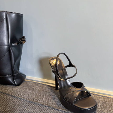 YSL 26S CROSS-STRAP SANDALS 150 MM IN BLACK CALFSKIN