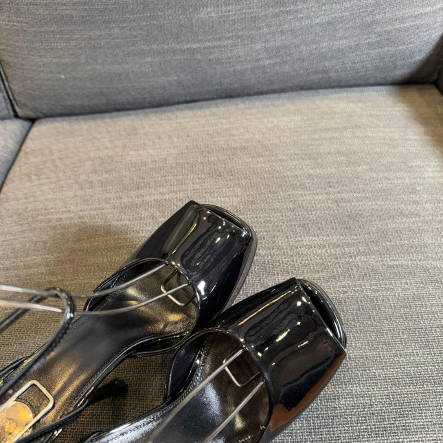 YSL 26S PLATFORM SANDALS 150 MM IN BLACK PATENT CALFSKIN