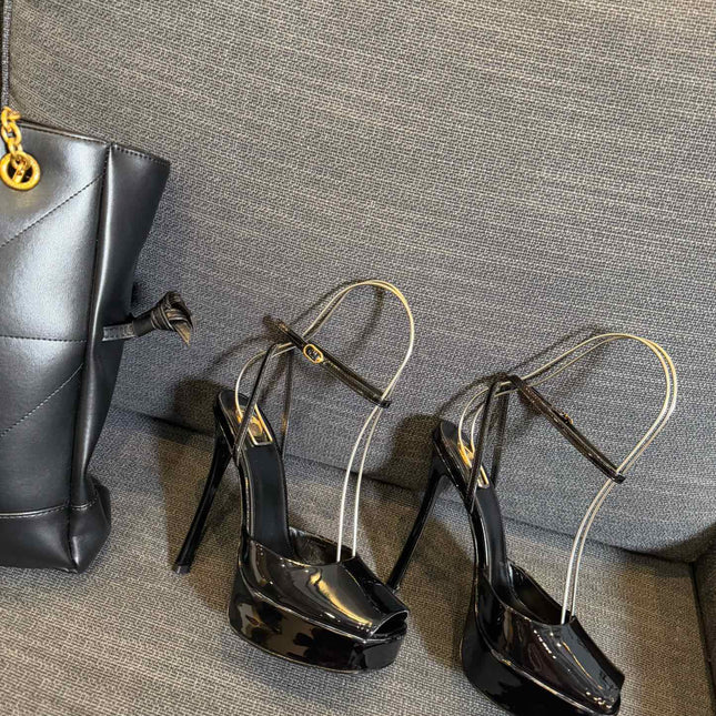 YSL 26S PLATFORM SANDALS 150 MM IN BLACK PATENT CALFSKIN