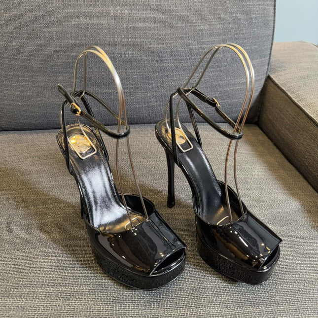 YSL 26S PLATFORM SANDALS 150 MM IN BLACK PATENT CALFSKIN