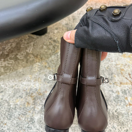 HM 26S FLAT ANKLE BOOTS IN DARK BROWN CALFSKIN