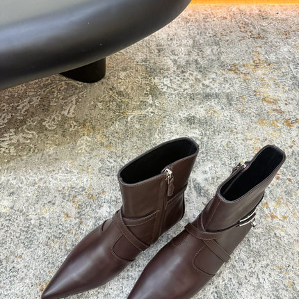 HM 26S FLAT ANKLE BOOTS IN DARK BROWN CALFSKIN