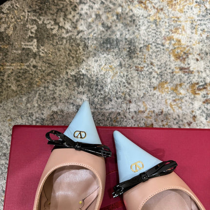 VALENTINO 26S BOW SLINGBACKS 45 MM IN NUDE AND LIGHT BLUE CALFSKIN