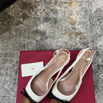 VALENTINO 26S BOW SLINGBACKS 45 MM IN WHITE AND BROWN CALFSKIN