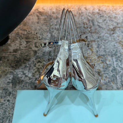 AQUAZZURA 26S BUTTERFLY SANDALS 95 MM IN SILVER CALFSKIN