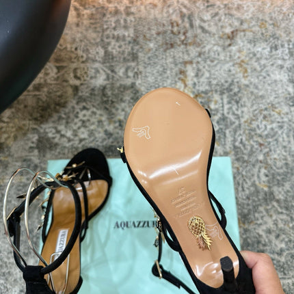 AQUAZZURA 26S BUTTERFLY SANDALS 95 MM IN BLACK SUEDE 