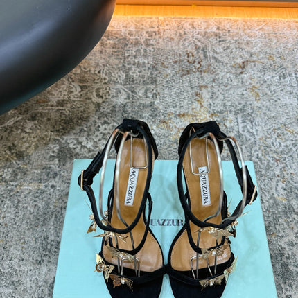 AQUAZZURA 26S BUTTERFLY SANDALS 95 MM IN BLACK SUEDE 