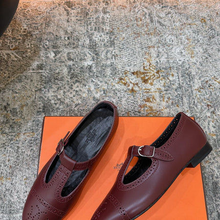 HM 26S PERFORATED BALLET FLATS IN WINE RED CALFSKIN