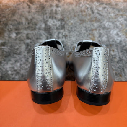 HM 26S PERFORATED BALLET FLATS IN SILVER CALFSKIN