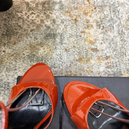 YSL 26S HIGH-HEEL SANDALS 130 MM IN TERRACOTTA GLOSSY CALFSKIN