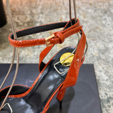 YSL 26S HIGH-HEEL SANDALS 130 MM IN TERRACOTTA GLOSSY CALFSKIN