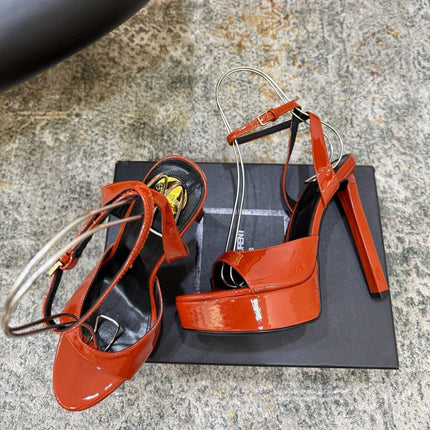 YSL 26S HIGH-HEEL SANDALS 130 MM IN TERRACOTTA GLOSSY CALFSKIN
