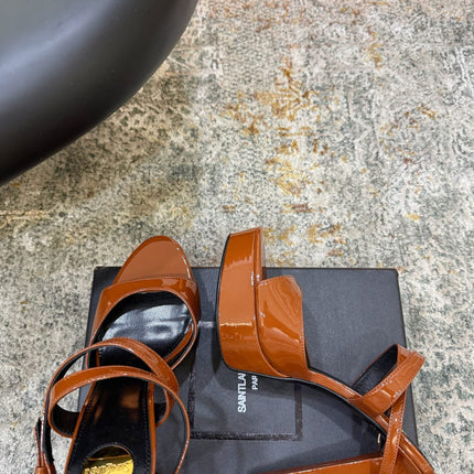 YSL 26S HIGH-HEEL SANDALS 130 MM IN COGNAC BROWN GLOSSY CALFSKIN