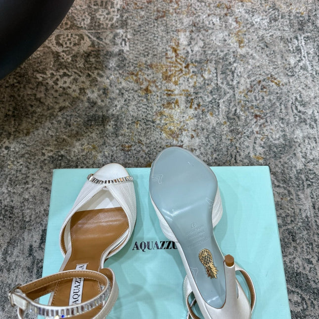 AQUAZZURA 26S PEEP-TOE SANDALS 100 MM IN WHITE MESH AND SATIN