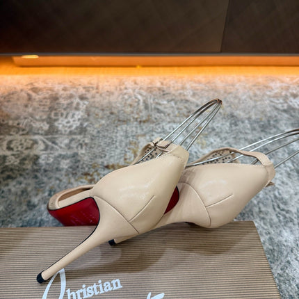 CHRISTIAN LOUBOUTIN 26S T-STRAP PUMPS 100 MM IN BEIGE MESH RHINESTONE EMBELLISHMENTS