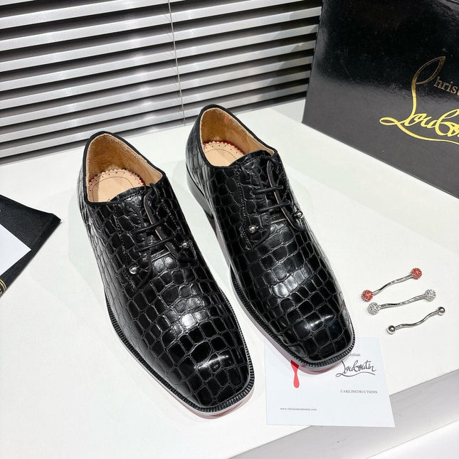 CL CROCODILE SKIN TEXTURE LOAFERS IN BLACK CALFSKIN