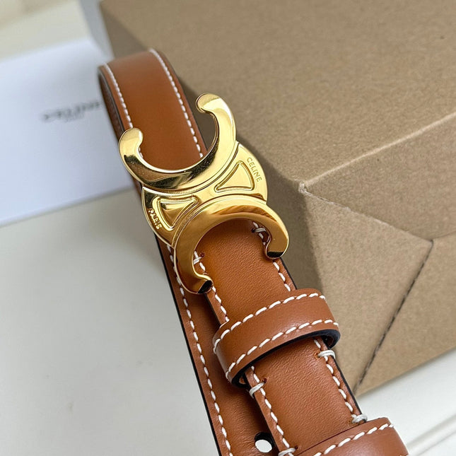 SMALL TRIOMPHE BELT 18 MM BRONZE BROWN LEATHER GOLD HARDWARE