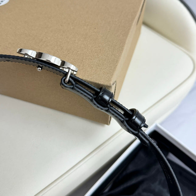 SMALL TRIOMPHE BELT 18 MM BLACK LEATHER SILVER HARDWARE